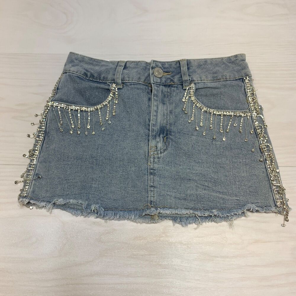 Rue21 Blue Bejeweled Denim Mini Skirt XS NWT Cute y2k